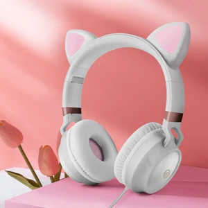 cute cat ear headphone wired headphones muisc stereo earphones wired headset with microphone adult girl kid child headset lovely free global shipping