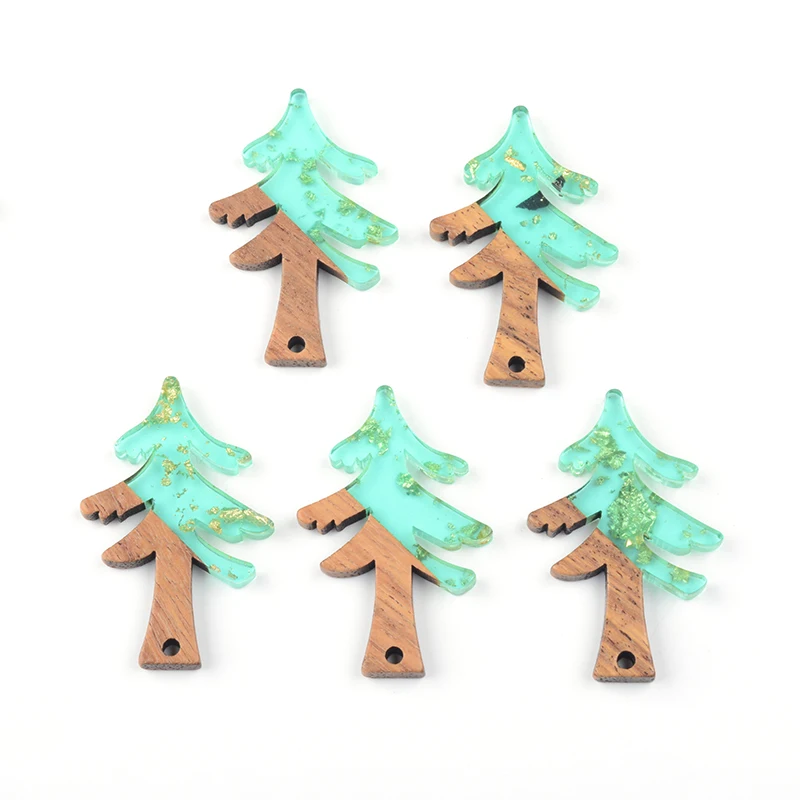 

10PC Christmas Tree Earrings Accessories Natural Wood & Resin Splicing Hand Made DIY Making Charms Jewelry Findings & Components