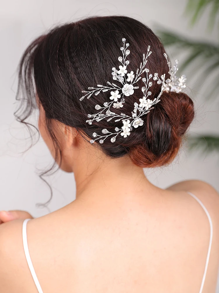 Серебряная заколка для волос с цветами три набора головных уборов свадебные
