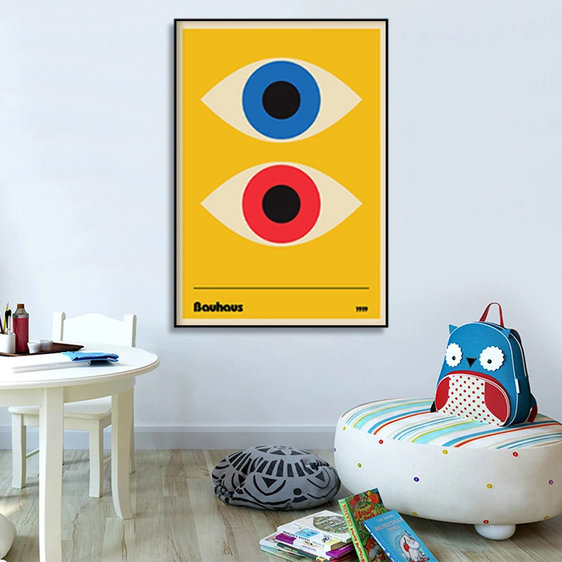 

Modern Artwork Painting Bauhaus Minimalist Eyes Yellow Oil Painting Poster Prints Canvas Wall Picture For Living Room Home Decor