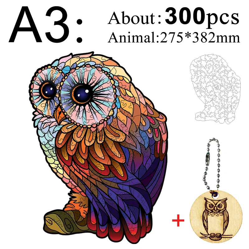 Wooden Puzzle Jigsaw Best Gift For Adults And Kids Unique Shape Pieces Charming Owl A3 A4 A5 | Игрушки и хобби