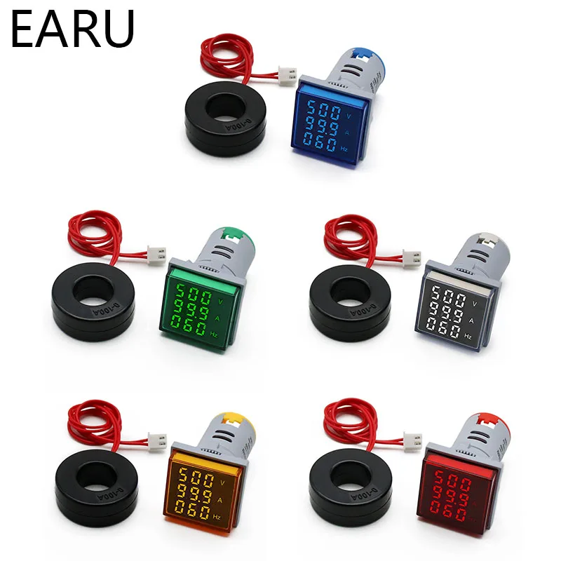 Square LED Digital Voltmeter Ammeter Hertz Meter AC20-500V Signal Lights Voltage Current Frequency Combo Indicator Tester | Инструменты