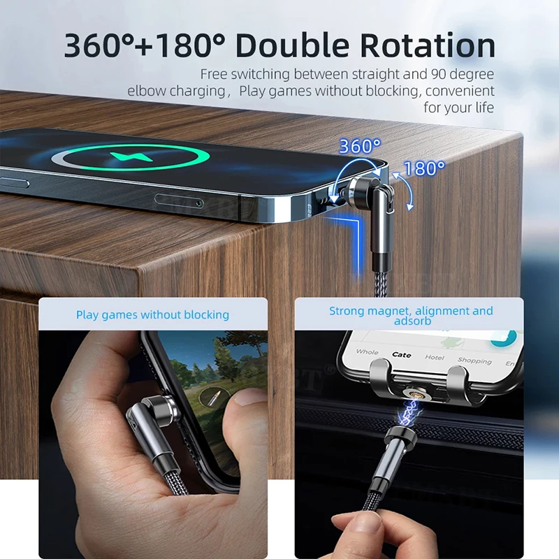 Eiytc 540 градусов Магнитный кабель Micro Тип USB C мобильный телефон 3A Быстрый зарядный