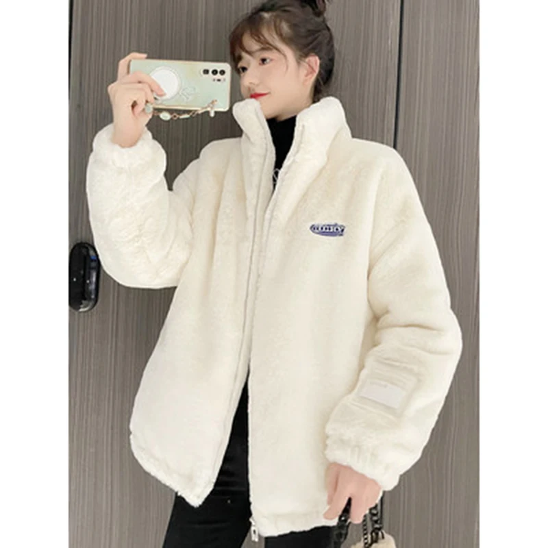 

Fur Coat Women Stand Collar Full Sleeve Soft Hooded Coat Women 2022 Winter Korea Fashion Casual Thicken Warm Outwear Female 2508