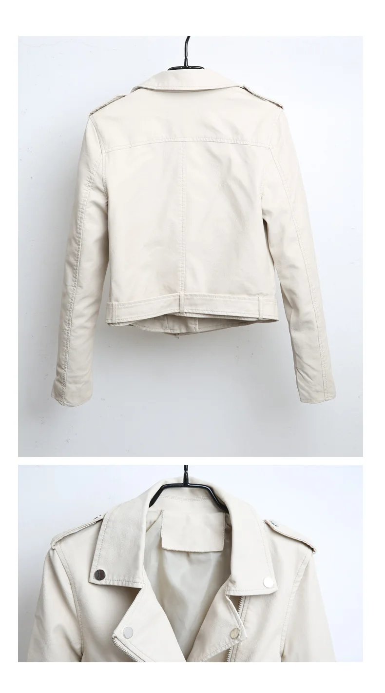 

Women's Leather Short 2021 Spring and Autumn New Lapel Thin Leather Jacket