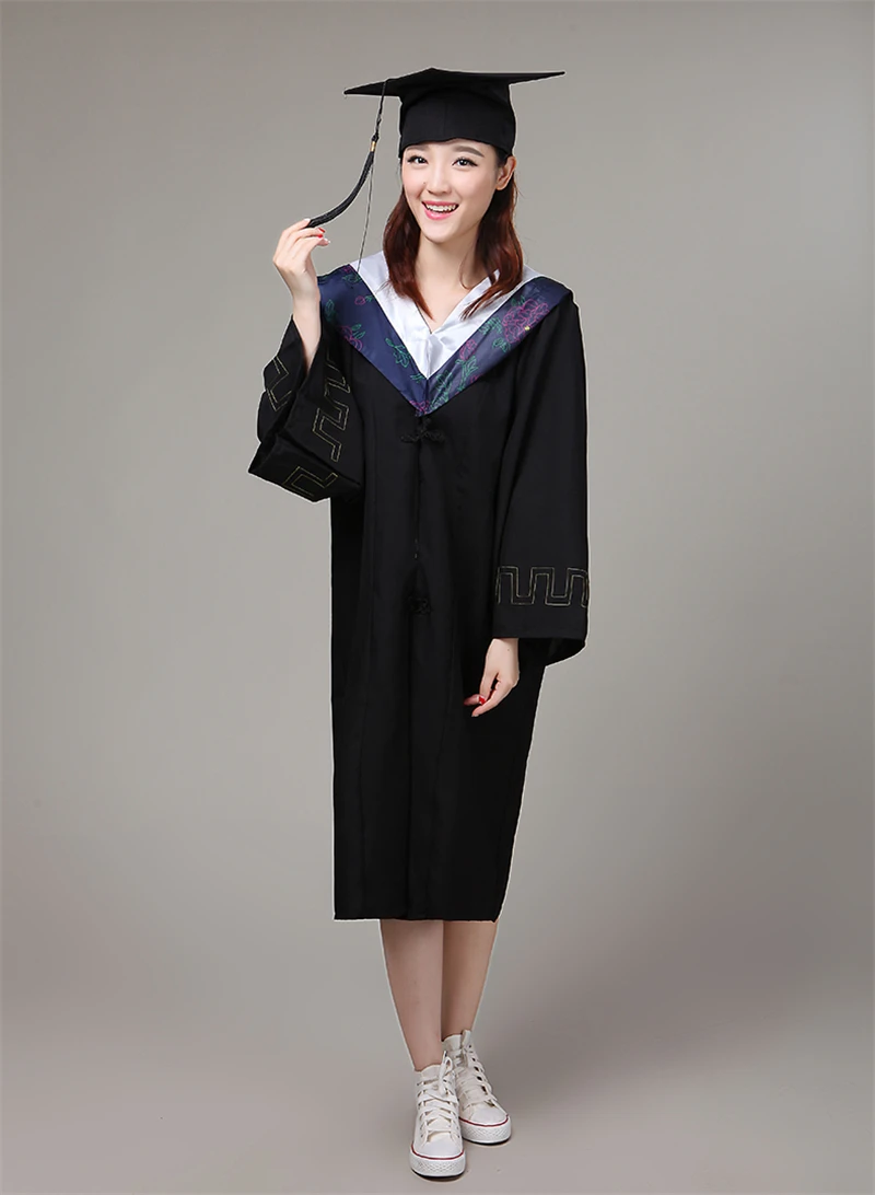 6Style University Graduation Gown Student High School Uniforms Class Team Wear Academic Dress for Adult Bachelor Robes+Hat Set - Цвет: Color3