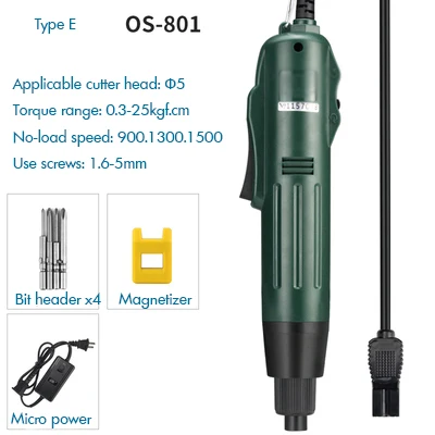 

Универсальная электрическая отвертка OS-801, 802, 803, вращающий момент, отвертка с регулируемой скоростью с 4 битами подходит для бит 4 мм/5 мм/6 мм