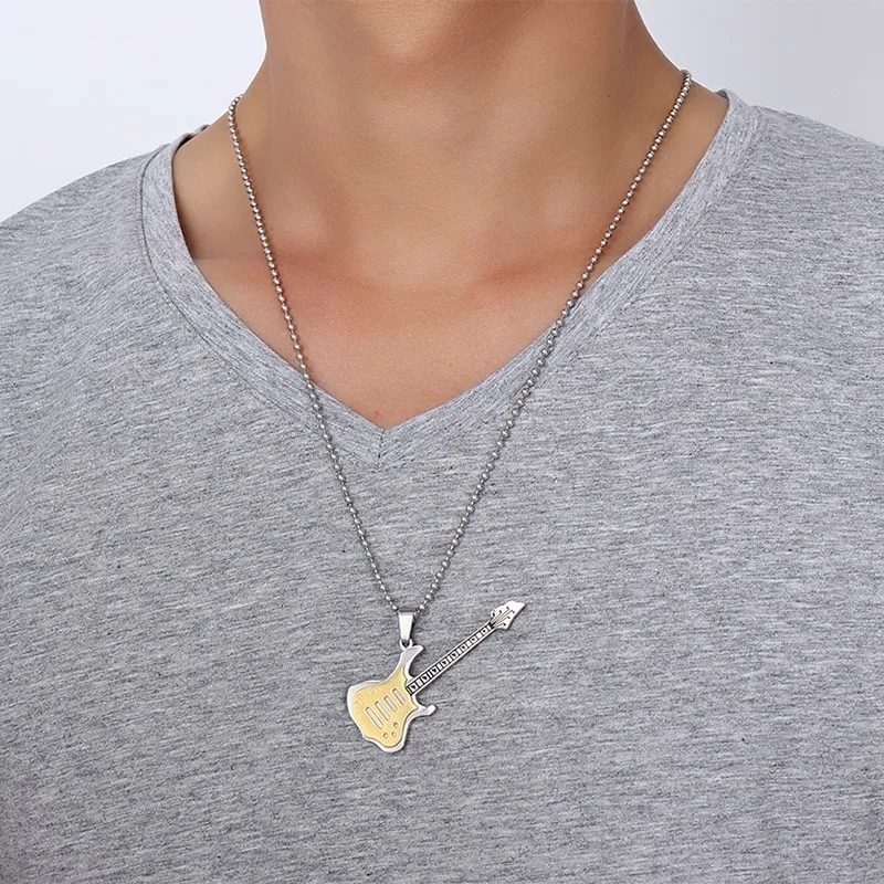 Музыкальная Мода Золотой Черный Серебряный цвет гитара кулон ожерелье для