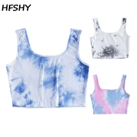 crop tops women tie dye print cami t shirts bandeau top mujer traf sleeveless pullover vest shirts spaghetti corset tanks 2021