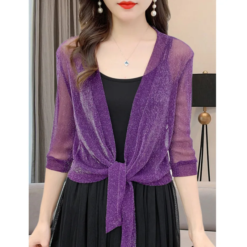 

#3564 Summer Chiffon Short Jacket Women Half Sleeve See Through Tops Kimono Jacket Cardigan Sexy Thin Sunscreen Coat Ladies