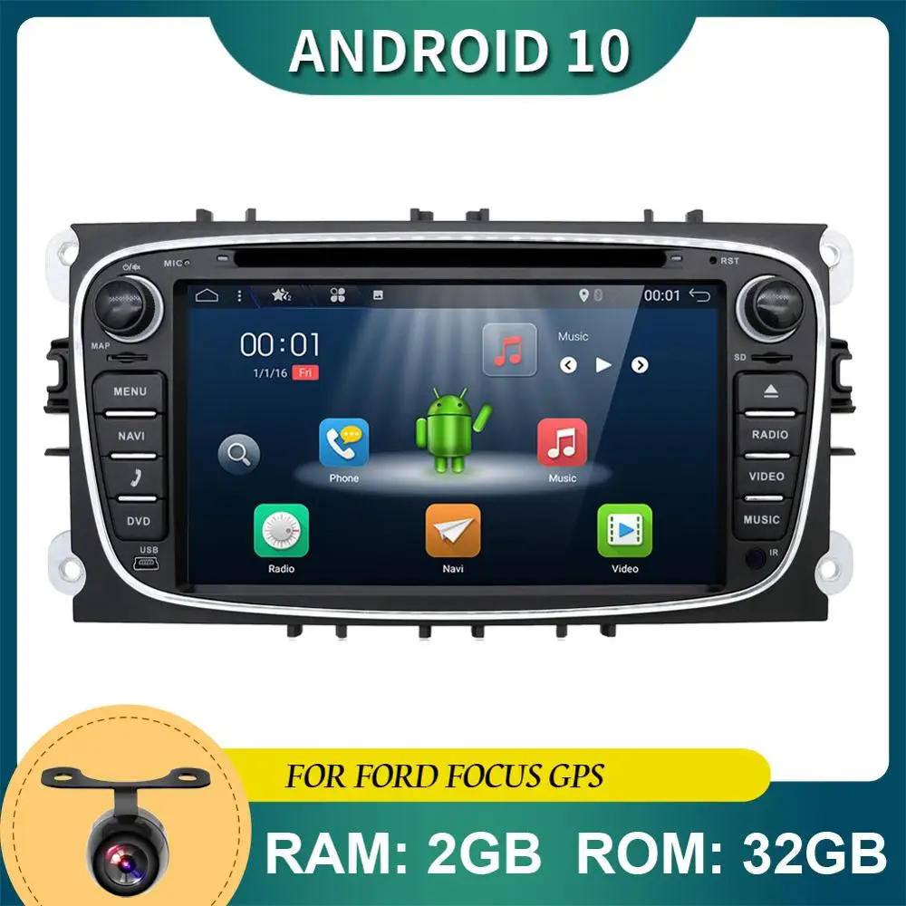 Автомагнитола с dvd-плеером 2 Гб ОЗУ + 32 ПЗУ Android 10 для ford focus mondeo головное устройство