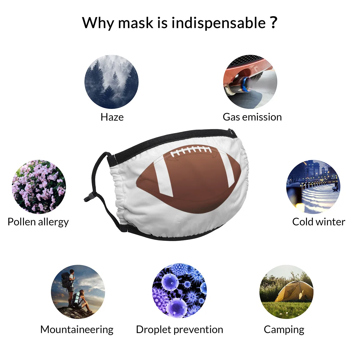 

Funny Football Cotton Face Mask Non-Disposable Reusable Mascarillas Cotton Dustproof Protection Cover Respirator for Men Women