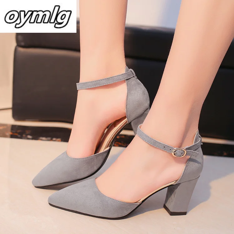 

HOT Summer Square High Heels Flock Pointed Sandals Sexy Female Summer Sandalias Shoes Mujer Zapatos Mujer Pumps 2020 Femeninas