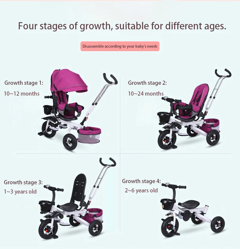 Foldable Children Tricycle Bicycle 3 In 1 Baby Three Wheels Stroller Tricycle for Kids Can Sit Lie Baby Trolley Jogging Stroller