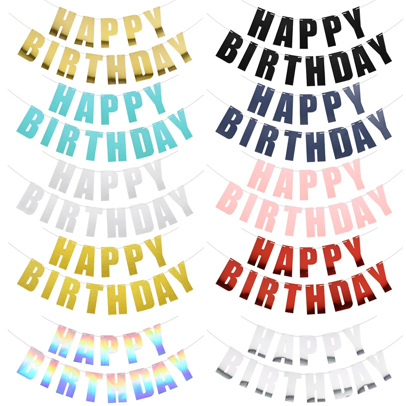 Kids Adult Happy Birthday Party Decoration Gold Silver Pink Flags And Banners Wall Hanging Bunting 1st | Дом и сад