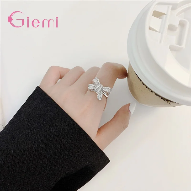 

925 Sterling Silver Bowknot Ring AAA Zirconia Engagement Promise Wedding Band Rings for Women Bridal Party Jewelry Gifts