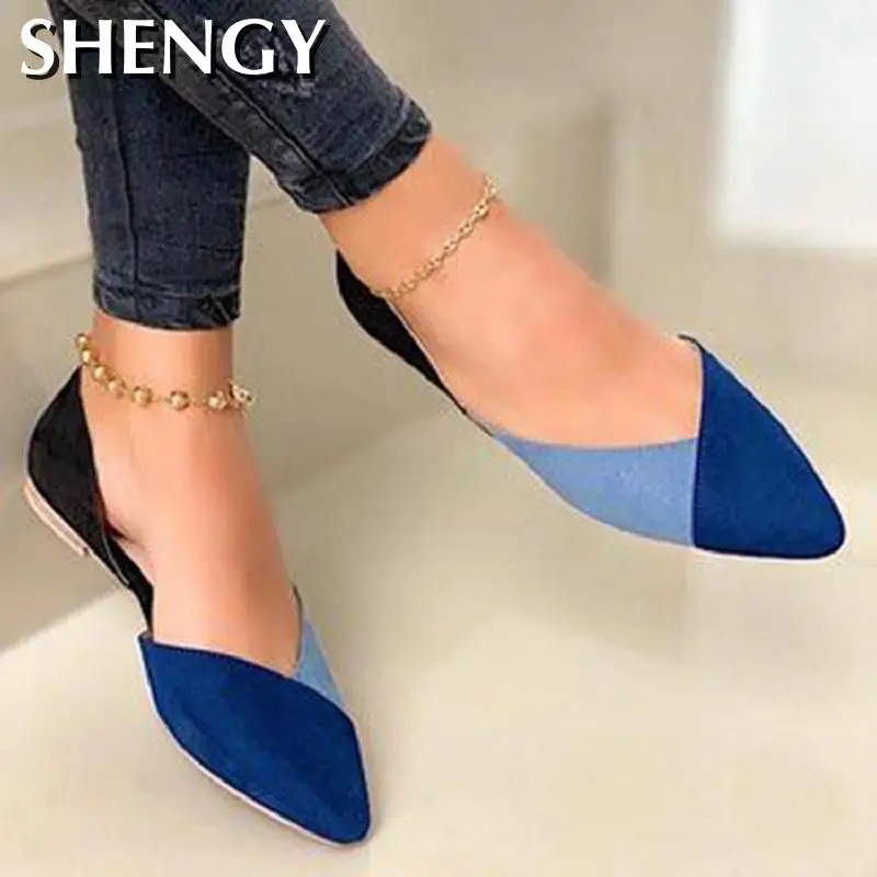 Туфли женские без каблука лоферы заостренный носок застежки Повседневная