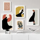 Модная абстрактная девушка Геометрическая линия листьев скандинавские плакаты и печать настенная живопись холст настенные картины для декора гостиной