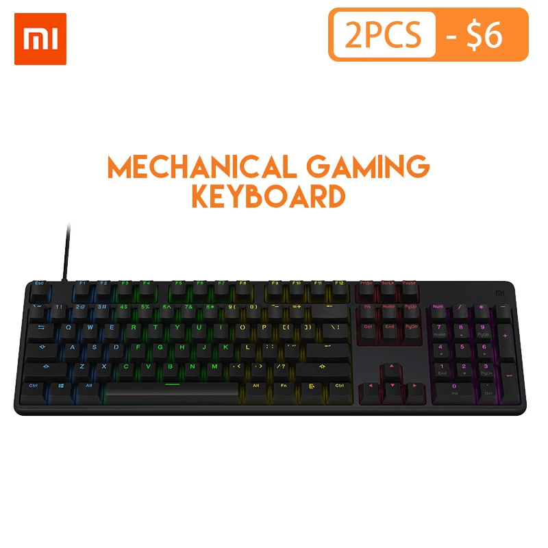 Оригинальная игровая клавиатура Xiaomi Mi с 104 клавишами без ударов со светодиодной