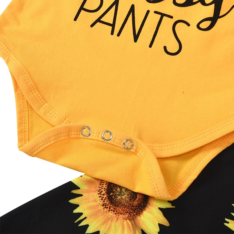 

Summer Baby Girl Baby Boy Baby Clothes Girls Long Sleeve Sunflower Bowknot Set Sisters Letter Romper Yellow 100cm