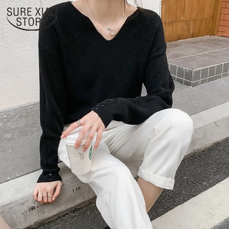 Autumn Winter V-neck Female Pullover Sweaters Full Sleeve Loose Casual Elegant Lady Knitwear 2022 Women Knitted Jumpers 11319 | Женская