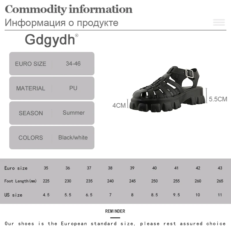 

Gdgydh Thick Sole Sandals Women Summer Gladiator Shoes Woman Platform Chunky Heel Ankle Strap Buckle Roman Style Plus Size 46