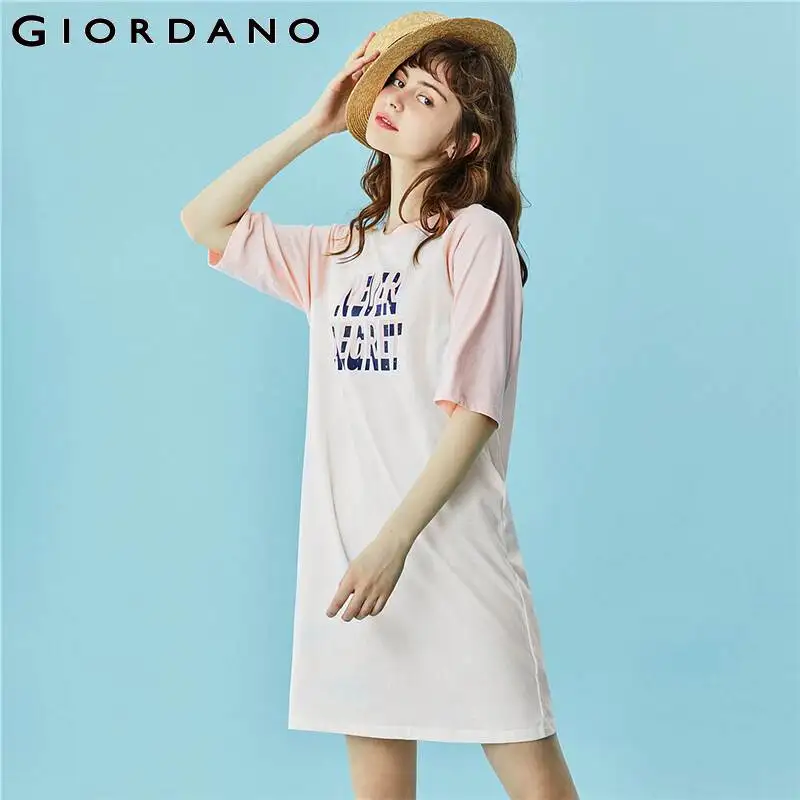 Giordano женское платье с коротким рукавом принтом | Женская одежда