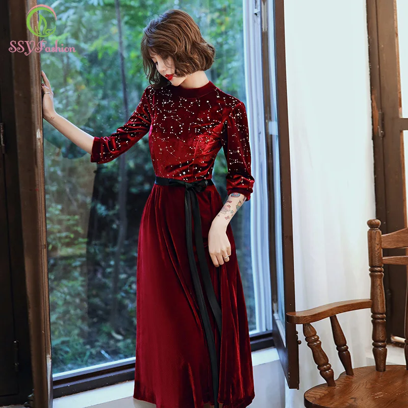 SSYFashion новинка винтажное велюровое коктейльное платье банкетное элегантное