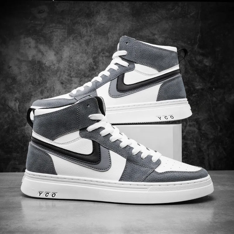 

Spot 2021 new high-top men's shoes leather small white board shoes Korean trend fashion casual
