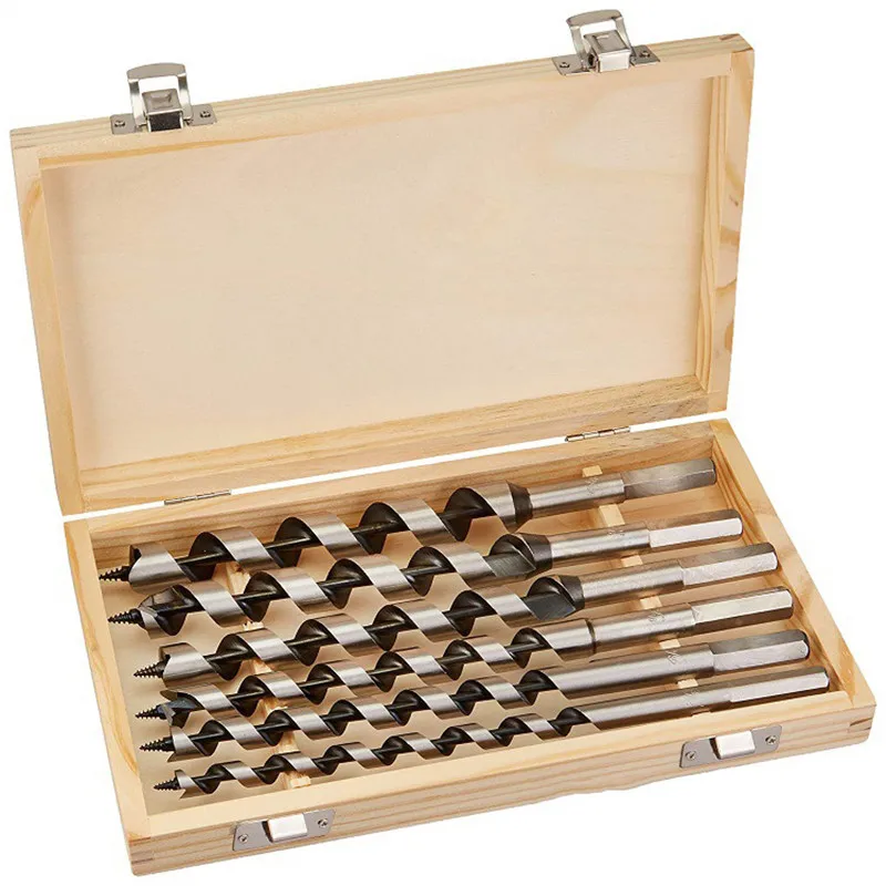 

6Pcs 10-20mm Wookworking Auger Drill Bit Set Length 230mm Woodworking Drilling Bits with Strong Wood Case