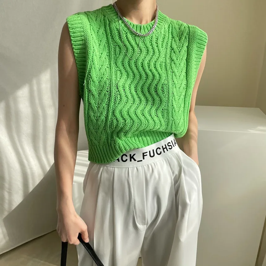 

2021 Y2K Spring Autunm Women Sweaters Waistcoat Sleeveless Korean Style Knitted Vintage Wild Lady Short Vests