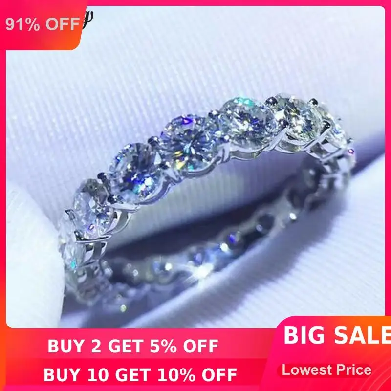 choucong Eternity Wedding Band Ring 925 sterling Silver 4mm AAAAA Sona cz Stone Engagement Rings For Women Finger Jewelry