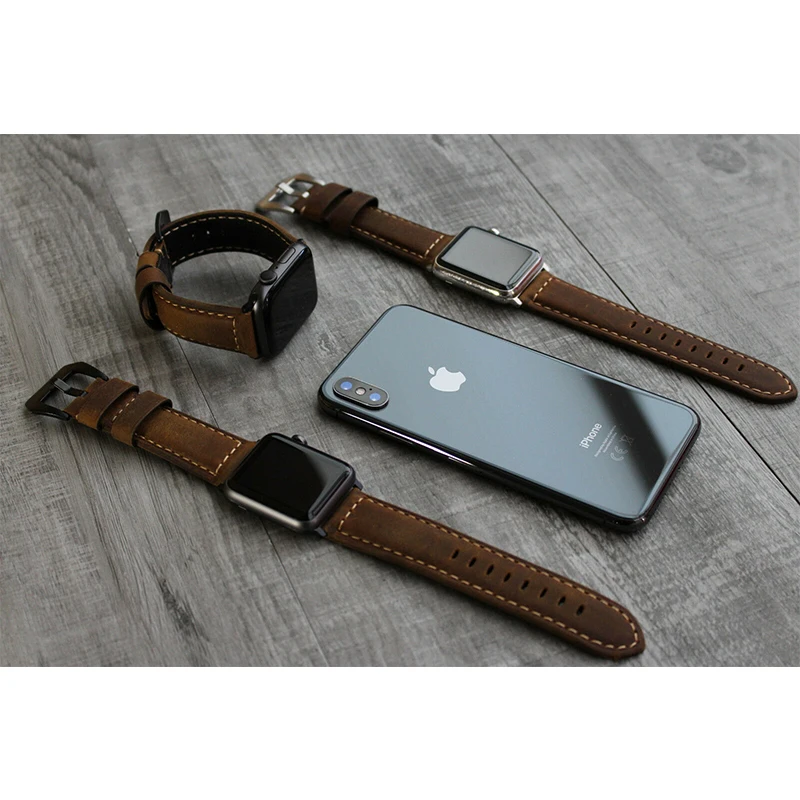 

For Apple Watch Series 6 5 4 3 2 1 100% Brown Bull Leather Strap Band for apple watch band for apple watch band 42mm 44mm 40mm