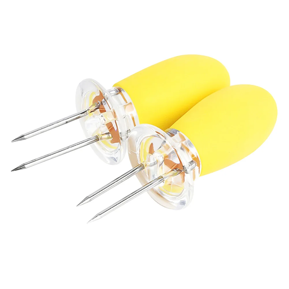 1 пара кукурузы вилки с Пластик ручка небольшой Нержавеющая сталь гриль вилка