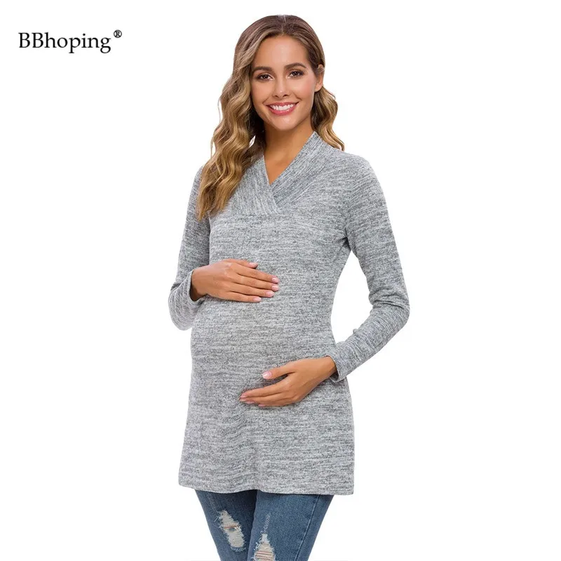 Свитер для беременных женский зимний вязаный свитер с длинным рукавом пуловер v