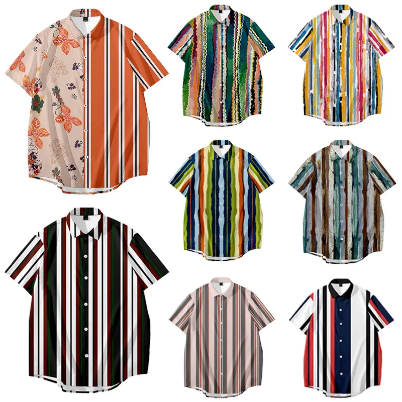 

Mens Summer Beach Hawaiian Shirt 2021 Brand Short Sleeve Striped Floral Shirts Men Casual Holiday Vacation Clothing Camisas