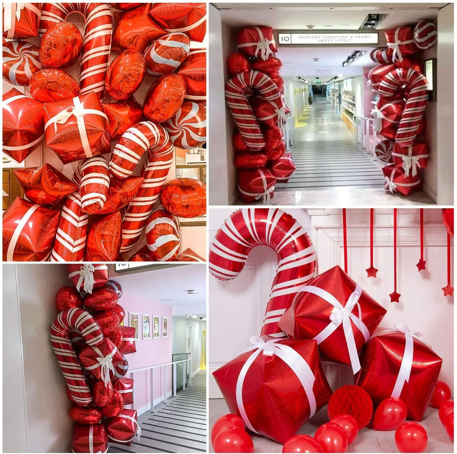 142Pcs Christmas Balloon Garland Arch kit Red White Candy Star Balloons Gift Box for Party Decor | Дом и сад