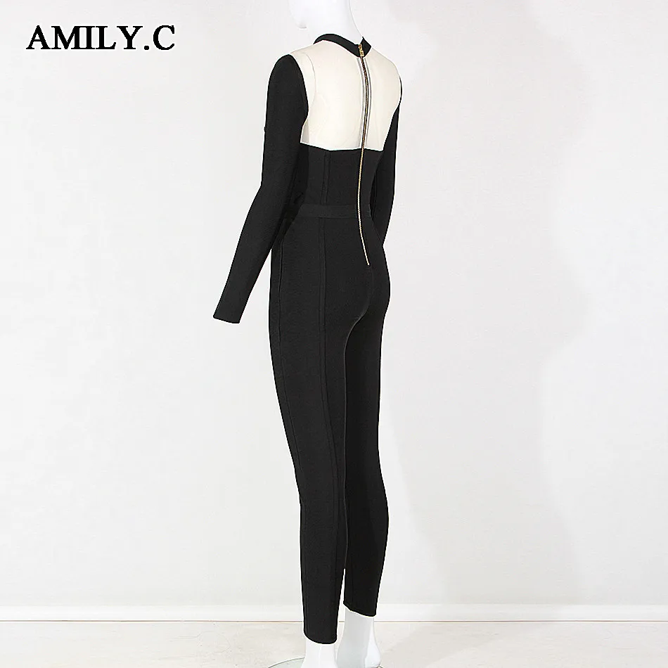 Amily.c 2020 New Spring Women Jumpsuits Sexy Bodycon Mesh Bandage Jumpsuit Celebrity Party Black Wholesale Vestidos Женская одежда