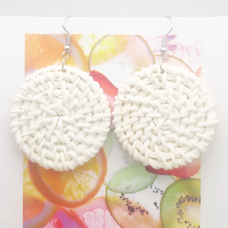 Ear hook 9 Bohemia Wicker Rattan Knit Earrings Ethnic Wood Bamboo Weaving Geometric Circle Statement Drop Earrings for Women Jewelry - Окраска металла: Ear hook 9