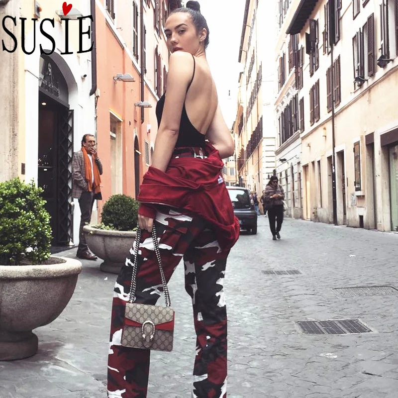 Штаны-шаровары джинсовые эластичные камуфляжные брюки-карго с высокой талией