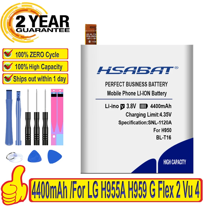 Аккумулятор HSABAT 4400 мАч для LG H955A H959 G Flex 2 Vu 4 Vu4 H950 LS996 H955 US995 BL T16|battery for|battery for lg3500mah