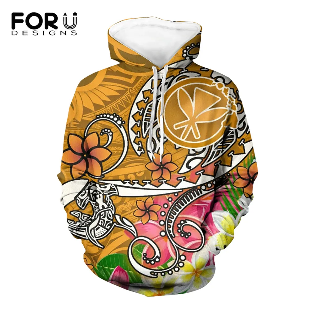 

FORUDESIGNS Polynesian Tribal Hibiscus Turtle Tattoo Printing Autumn Women Pullovers Hoodies With Pocket Harajuku Sweatshirt New