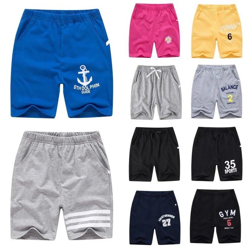

Kids Solid Color Casual Shorts Pants Girls Boys Knee Length High Waist Cotton Elastic Children
