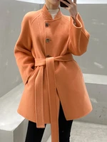 black personality popular double sided cashmere coat womens short autumn and winter 2021 new korean slim suiting coat fashion