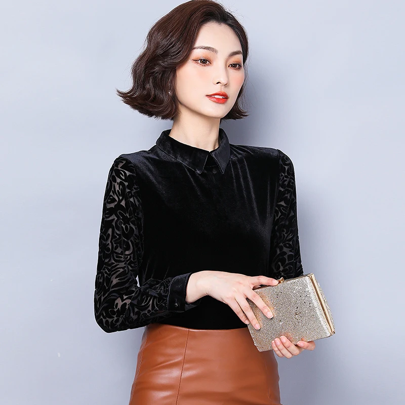 

Блузка женская с отложным воротником, однотонная прямая офисная рубашка с длинным рукавом, в стиле пэчворк, осень 2021