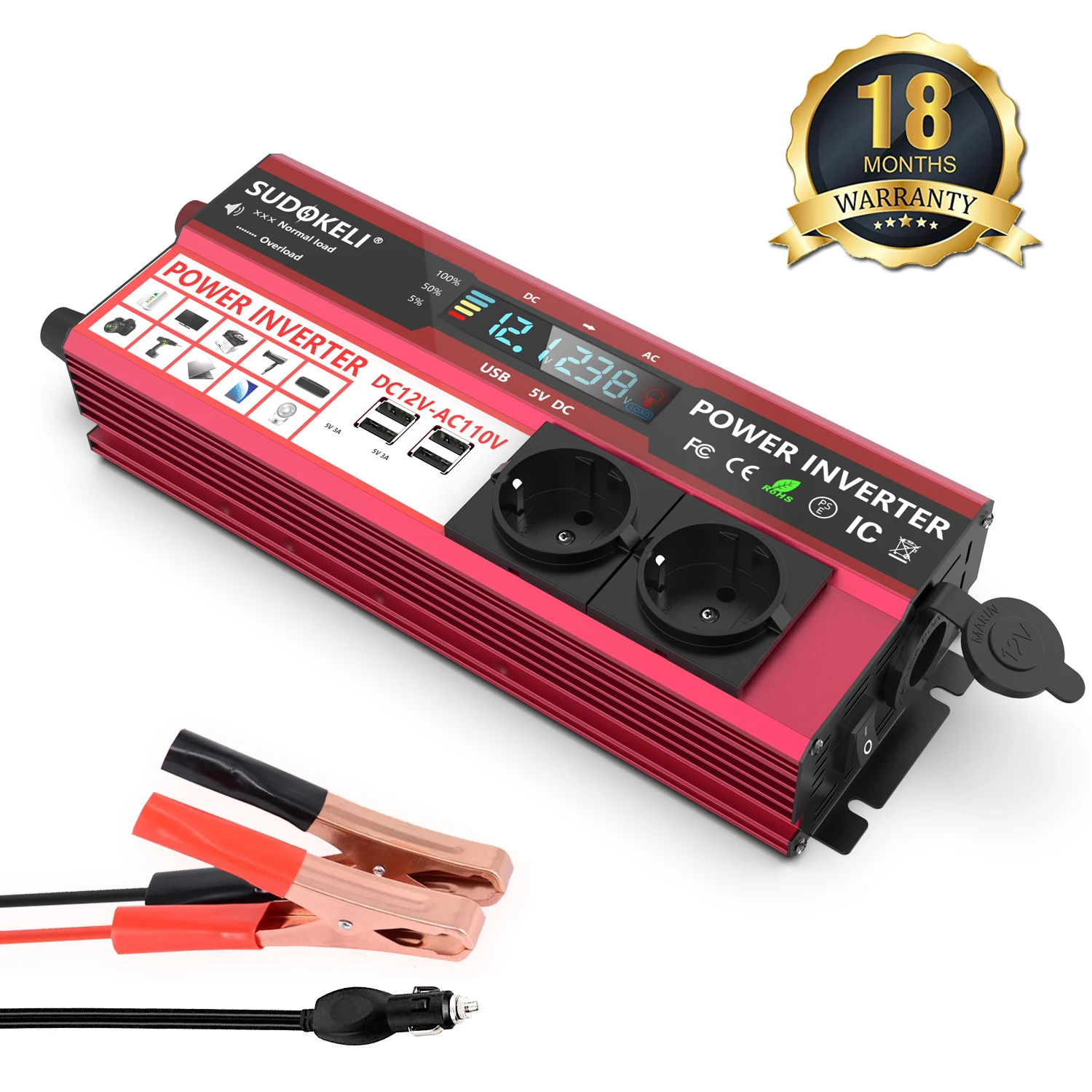 Автомобильный инвертор 12V 24V 2000W Инвертор Трансформатор напряжения DC12V от acsmart 220V преобразователь 4 USB светодиодный дисплей дома