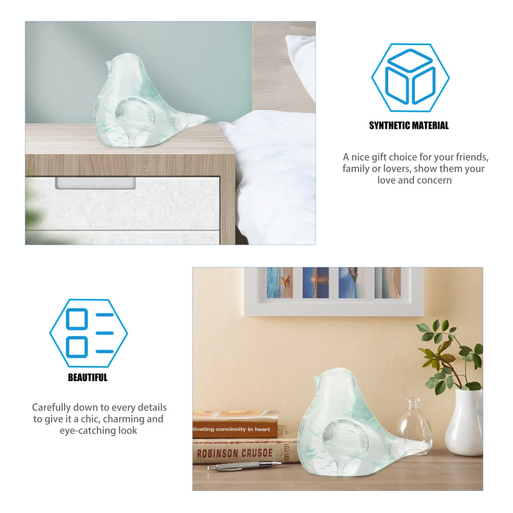 

Glass Bird Figurine Statue Tabletop Ornament Decoration for Home Office Garden