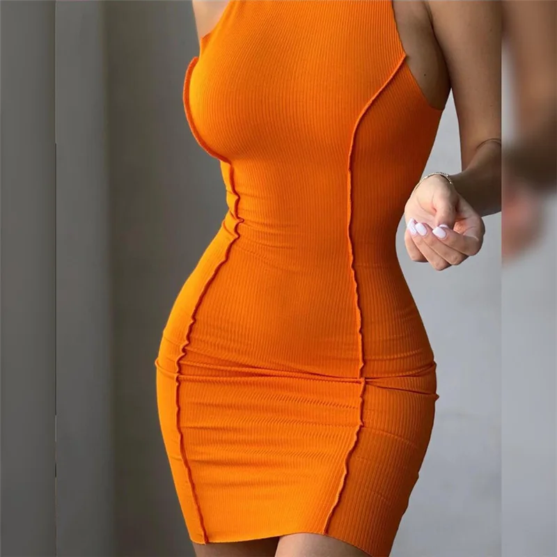 

2021 Summer New Women's Sleeveless Slim Fit Hip Mini Dresses Solid Color Fashion Ladys Luxury Casual Dress Streewear