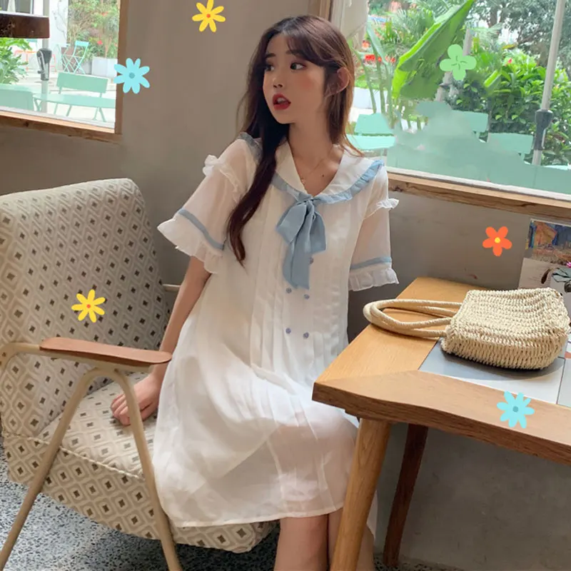 Женские летние Kawaii милые платья Ins Chic Ins милое платье с воротничком для куклы Женская милая панк-Одежда Harajuku для женщин пляж