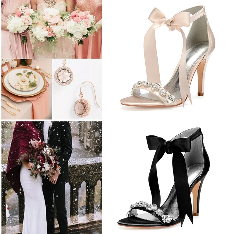 

Туфли женские с открытым носком, атласные элегантные вечерние туфли, на шнуровке, свадебные туфли-лодочки, повседневные, для работы, на высо...